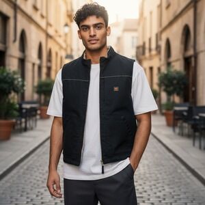 Walls Work Vest XLR Black Sherpa Lined Canvas Full Zip Outdoor Utility Pockets